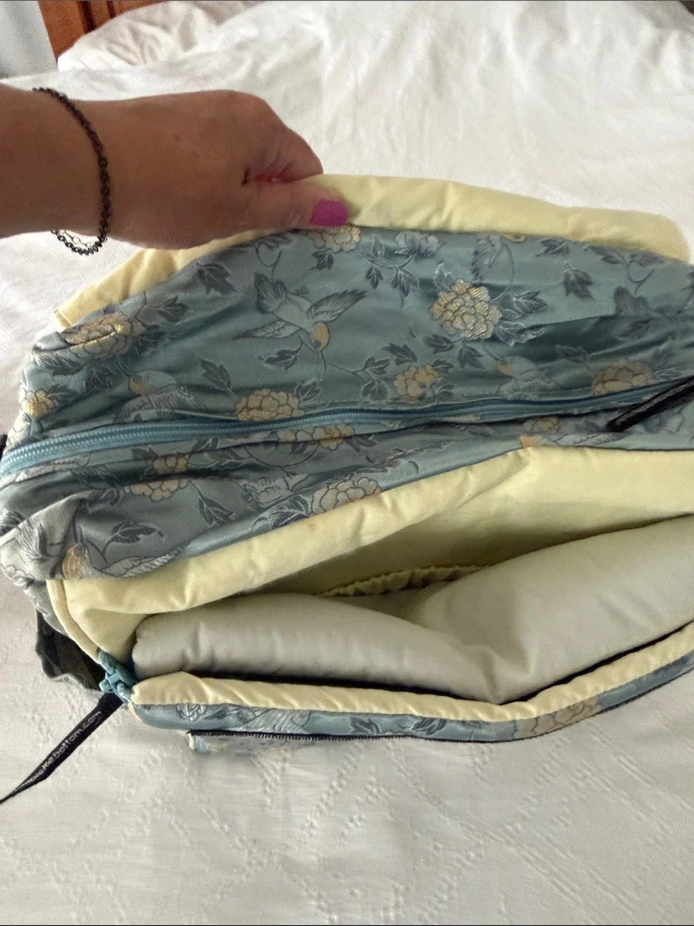 Petunia Pickle Bottom Blue Floral Crossbody Baby Bag with Black Strap